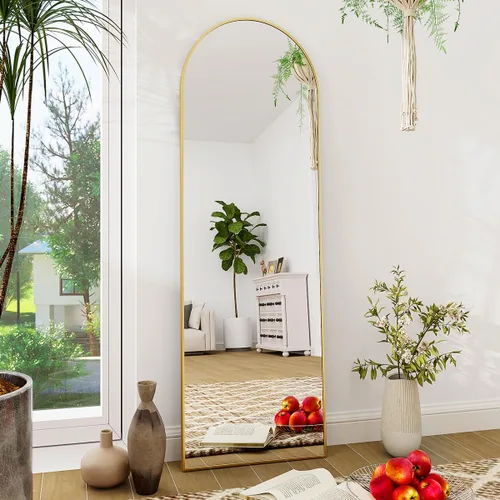 Miniatura 22 de BEAUTYPEAK Espejo de Piso de Cuerpo Completo Arqueado de 64"x21", Espejo de Longitud Completa para Colgar o Apoyar con Parte Superior Arqueada, Plata