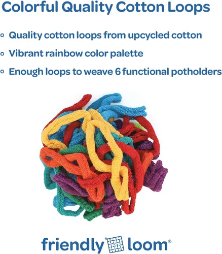 Miniatura 3 de Friendly Loom - Bucles de tejer de algodón de calidad en colores arcoíris – 7" Tamaño tradicional Teje 6 agarraderas funcionales Fabricado