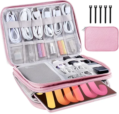 Estuche organizador electrónico de viaje, bolsa para cables de viaje, resistente al agua, bolsa de doble capa para cables, cables, iPad Mini, regalo