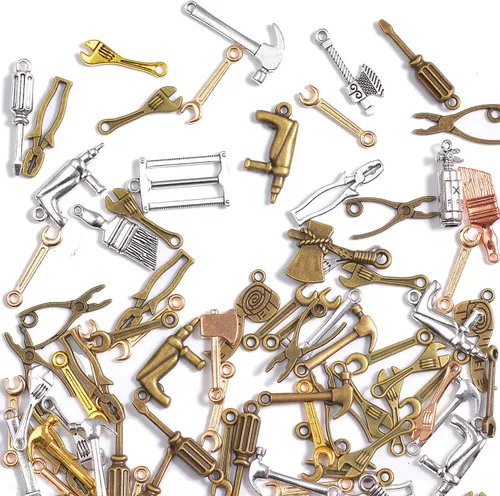 Miniatura 18 de stino - Abalorios de metal para hacer joyas 100 gramos, lote de adornos tibetanos en plata y bañados en oro para hacer joyas de collar, aretes
