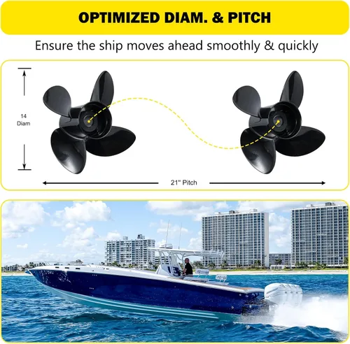 Miniatura 3 de 14 x 21 Reemplazar OEM #48-8M0084496 Hélice de barco fuera de borda para Mercury Engine135-300HP 2 y 4 tiempos y Mercruiser Sterndrives Alpha/Bravo