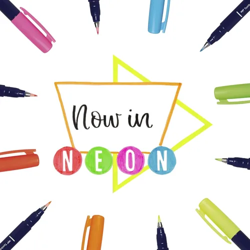 Miniatura 5 de Tombow 56437 Fudenosuke Neon Brush Pen, paquete de 6 bolígrafos de punta dura Fudenosuke en varios colores neón para caligrafía y dibujos artísticos