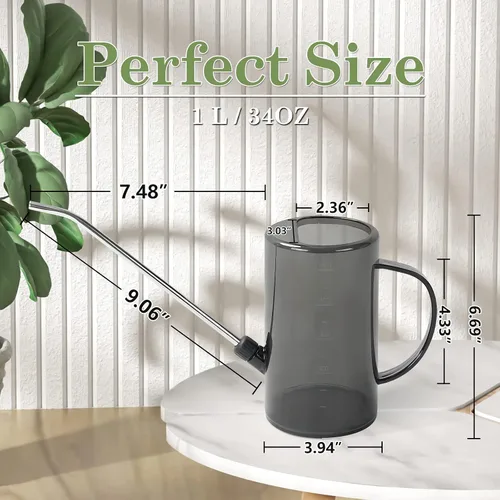 Miniatura 5 de Qilebi - Regadera pequeña con boquilla larga de acero inoxidable para flores de plantas de interior/casa, jardín, 34 onzas (1 litro)