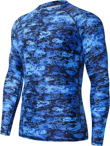 HUGE SPORTS Camiseta de protección contra erupciones de manga larga para hombre UPF 50+ con protección UV, de secado rápido, con costuras de Pixel