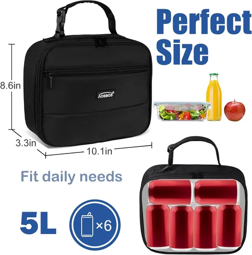 Miniatura 3 de Aosbos - Bolsa de almuerzo aislada para adultos - Elegante lonchera pequeña en sarga para trabajo, oficina - Bolsa de almuerzo suave y portátil