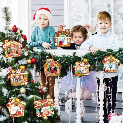 Miniatura 5 de Funrous 24 piezas Adornos de Navidad DIY Kit de marcos de fotos colgantes para árbol de Navidad y decoración de fiesta de Navidad