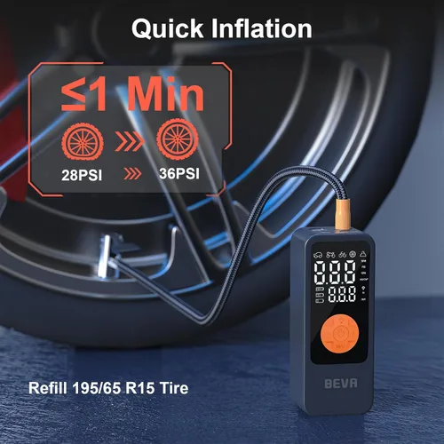 Miniatura 2 de BEVA Inflador de neumáticos, compresor de aire portátil, bomba de aire de inflado 4 veces más rápida con medidor de presión digital, inflador