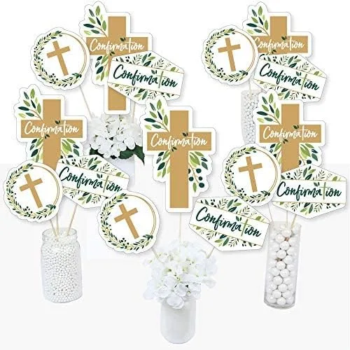 Miniatura 2 de Big Dot of Happiness Confirmation Elegant Cross - Palitos de centro de mesa para fiestas religiosas, decoración festiva y significativa, 15
