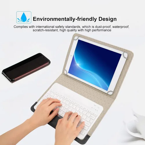 Miniatura 6 de Teclado Bluetooth con funda de poliuretano para Android/para teléfono inteligente iOS, teclado Bluetooth con funda abatible y soporte para tableta