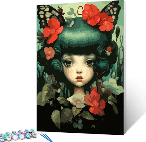 Miniatura 3 de Exquisitas muñecas y mariposas DIY pintura por números para adultos principiantes, estilo único, pintura de flores por número sobre lienzo con Obras