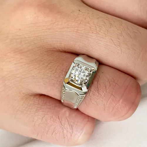 Miniatura 4 de SweetJew Anillo de boda de moissanita para hombre, plata de ley 925, 2cttw D, color VVS1, claridad brillante, corte redondo, anillos de promesa