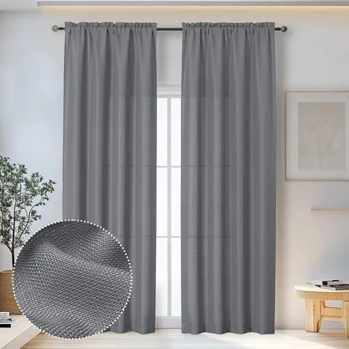 Miniatura 88 de OWENIE Bob Juego de 2 Paneles de Cortinas Negras de Cocina para Ventanas de 36 Pulgadas de Largo, Cortinas Cortas de Café con Textura de Lino