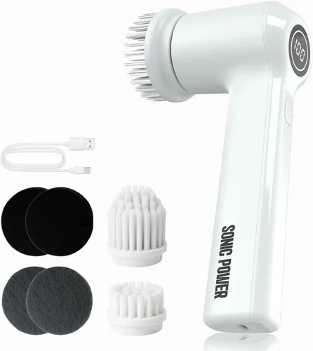 SonicPower Cepillo Eléctrico Giratorio, de mano y ergonómico, impermeabilización IPx7, 4 accesorios multiusos incluidos, batería recargable de larga