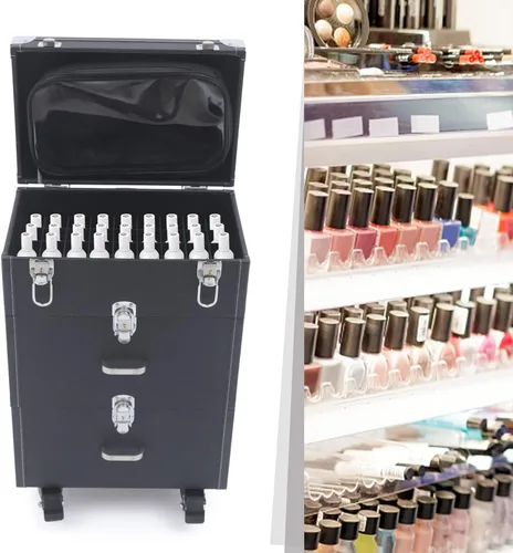 Miniatura 4 de DYRABREST Estuche de tren de maquillaje profesional con cerradura, estuche organizador de viaje de maquillaje de gran capacidad, con ruedas