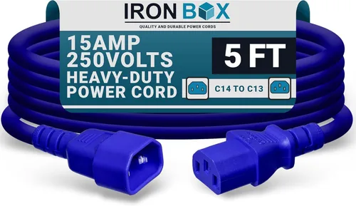 Miniatura 31 de IronBox Electric - Cable de Alimentación C14 a C13 de Servicio Pesado, 15A, 250V, Cable de Extensión para Computadora 14/3 AWG - Cables
