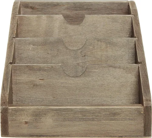 Miniatura 5 de Organizador de correspondencia/Organizador de escritorio de oficina clásico y rústico de madera oscura con 4 compartimientos