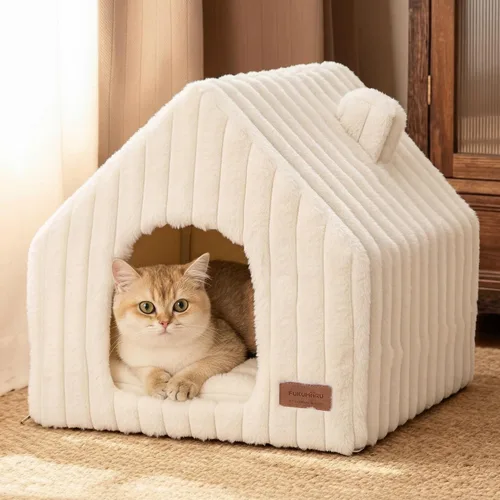 Miniatura 10 de FUKUMARU Casas para gatos de interior, cueva linda y lavable para gatos con almohada removible, casa grande semi-cerrada y acogedora para perros