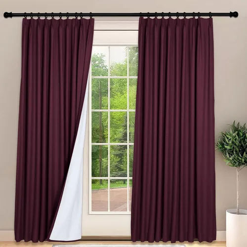 Miniatura 27 de Frelement Cortinas 100% opacas con forro térmico, cortinas de lino para decoración de Navidad, cortinas plisadas con aislamiento térmico