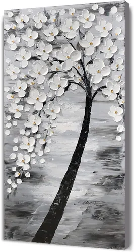Miniatura 16 de Yihui Arts Pintura al óleo pintada a mano con flores texturizadas sobre lienzo, arte de pared floral blanco abstracto colorido para sala de estar