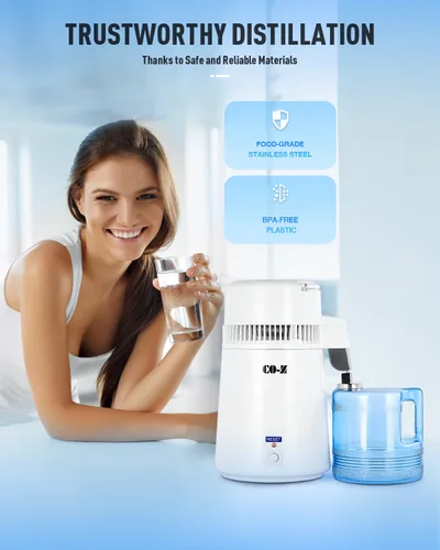 Miniatura 3 de CO-Z Destilador de agua de 1.1 galones, encimera de 750 W, destilador de encimera de oficina en casa destilador de agua que hace la máquina, Máquina