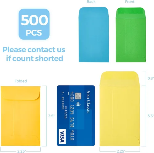 Miniatura 7 de ACSTEP Paquete de 500 sobres de monedas de colores #1 de 2.25 x 3.5 sobres, 10 sobres de semillas de papel autoadhesivos de colores surtidos
