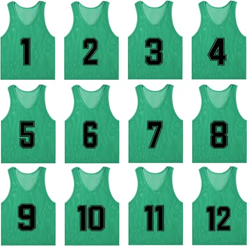 Miniatura 6 de Chalecos de práctica de equipo de entrenamiento de malla de nailon para adultos y jóvenes, baberos de fútbol numerados