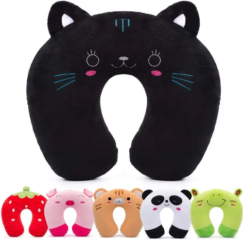 Miniatura 5 de H HOMEWINS Almohada de viaje para niños, linda almohada de cuello de animal para niños y niñas, almohada suave de soporte para cuello, cabeza