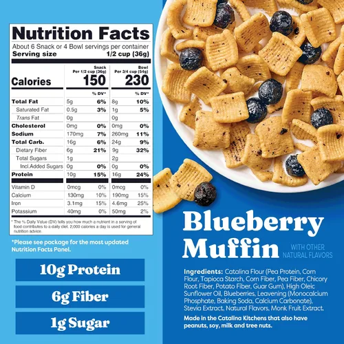 Miniatura 2 de Catalina Crunch Protein Cereal – Cereal para el desayuno con 0.35 onzas de proteína, sin azúcar añadido, sin gluten, magdalenas de arándanos, bolsa