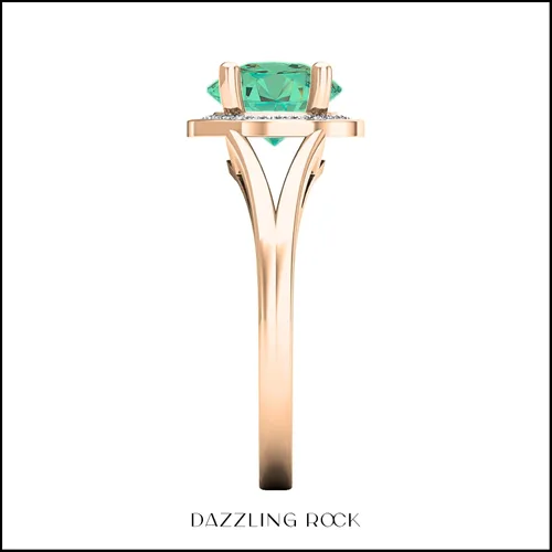 Miniatura 238 de Dazzlingrock Collection Anillo de compromiso redondo de 0.276 in con halo de diamante blanco y vástago dividido para ella en oro macizo de 14
