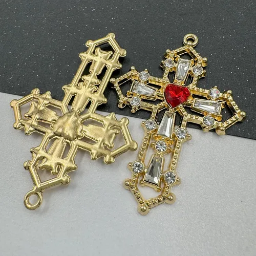 Miniatura 2 de Colgantes de rosario de cruz colgantes de circón de cristal, aleación chapada en oro/plata para hacer joyas, manualidades, pulsera, collar, pendiente