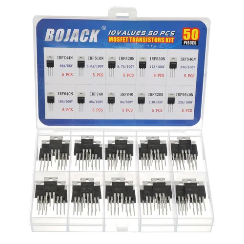 BOJACK 10 valores 50 piezas IRFZ44N IRF510N IRF530N IRF540N IRF640N IRF740 IRF840 IRF3205 IRF9540 IRF serie transistores MOSFET Surtido Kit