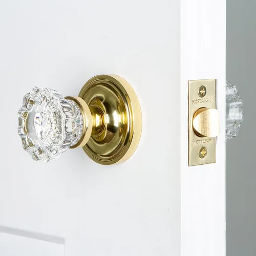Miniatura 2 de Nostalgic Roseta clásica de almacén con pomo de puerta de cristal Latón pulido