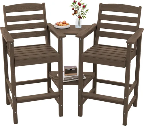 Miniatura 12 de SERWALL Juego de 2 sillas Adirondack altas Adirondack de gran tamaño, taburetes de bar con altura de barra para exteriores, juego de sillas