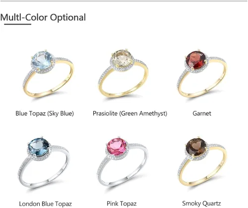 Miniatura 4 de Santuzza Anillo de oro macizo de 10 quilates con piedras preciosas solitarias para mujer