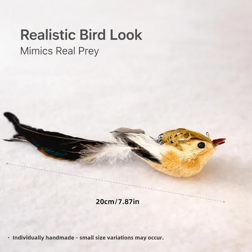 Miniatura 3 de 11 piezas de recargas realistas de juguetes de pájaros para gatos – Juguetes de plumas hechos a mano para gatos con campana, accesorios de varita
