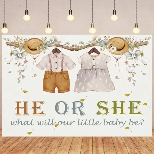 Miniatura 2 de Telón de fondo para fiesta de revelación de género con texto en inglés «What Will Our Little Baby Be Photografía» de 5 x 3 pies, pancarta