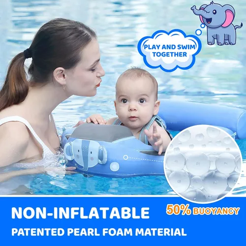 Miniatura 2 de Mambobaby Flotador de natación para bebé con toldo y cola, flotador de piscina infantil no inflable, flotador de natación para niños pequeños