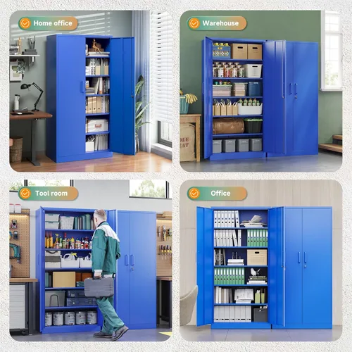 Miniatura 7 de Letaya Gabinetes de Almacenamiento de Garaje de Metal con Puerta con Cerradura y Estantes Ajustables, Gabinetes de Herramientas de Acero para Hogar
