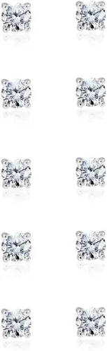 Miniatura 2 de Juego de 5 pares de pendientes redondos de plata de ley con circonita cúbica de 0.157in