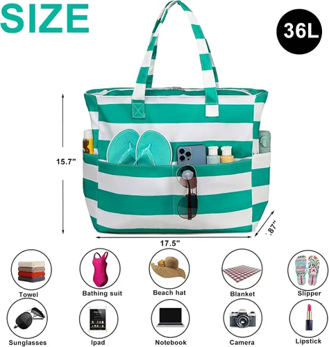 Miniatura 7 de Bolsa de playa y piscina para mujer, grande, bolsa de gimnasio con compartimento húmedo para viajes, impermeable