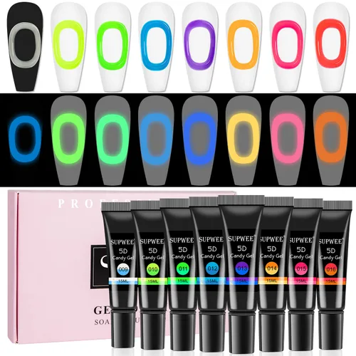 Gel de escultura 3D que brilla en la oscuridad para arte de uñas, 8 colores, tallado, pintura, dibujo, moldeo de uñas, gel para manicura casera, kit