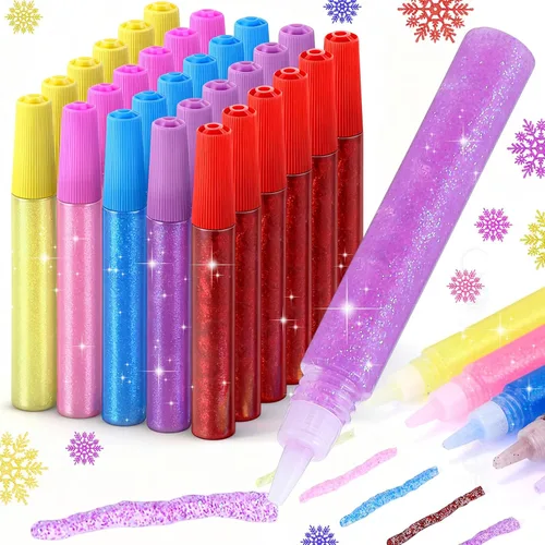 Miniatura 7 de Cholemy Juego de 30 bolígrafos de pegamento con purpurina para manualidades, marcadores lavables, bolígrafos de pintura para proyectos de Dorado
