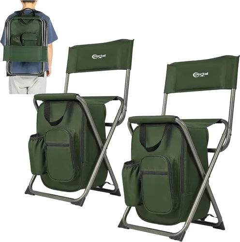 Portal Silla enfriadora tipo mochila, paquete de 2 sillas de pesca con respaldo, taburete plegable para camping, compacto para exteriores,