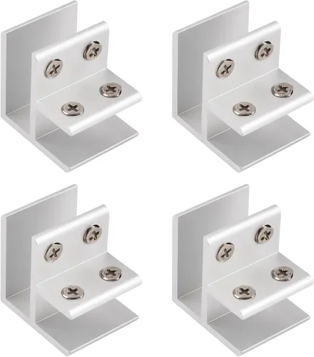 Miniatura 12 de INCREWAY Abrazadera de vidrio, paquete de 4 soportes ajustables de aleación de aluminio de doble cara para estante de vidrio, soporte de abrazadera