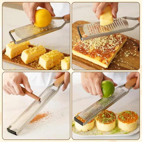 Miniatura 4 de SHIKORI Ralladores profesionales de queso para cocina de acero inoxidable, rallador de metal con mango de madera para queso, chocolate, especias
