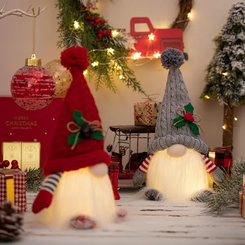 Miniatura 3 de Adornos de gnomo de Navidad iluminados, 2 paquetes con luz LED, funciona con pilas, gnomos de Navidad suecos brillantes, juegos de hombres y mujeres