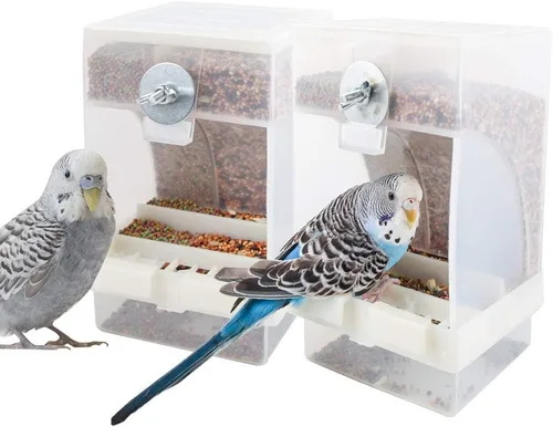 PINVNBY Comedero para pájaros sin ensuciar, 2 unidades, alimentador automático para pájaros para jaulas, contenedor de alimentos para semillas,