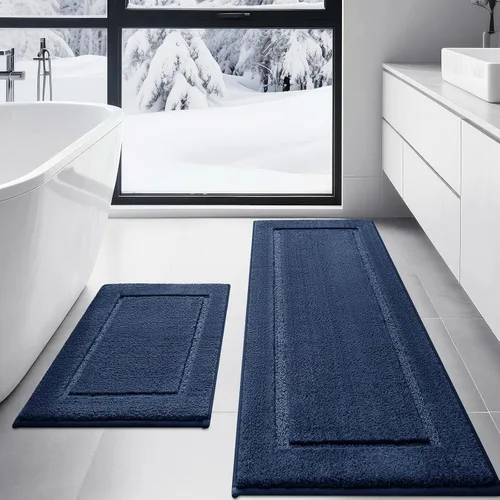 Miniatura 45 de Juego de alfombras de baño de 3 piezas de color blanco hueso, ultra suave, gruesa, esponjosa, microfibra absorbente, parte trasera antideslizante