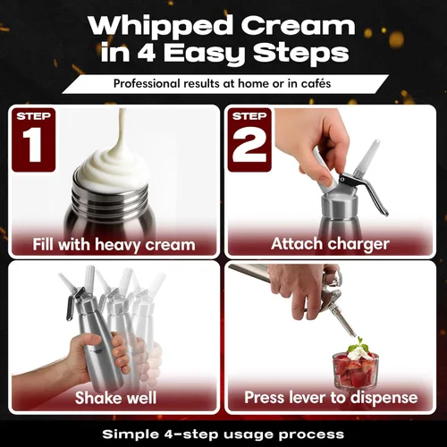Miniatura 6 de Chef Master Dispensador de crema batida de acero inoxidable de grado profesional de 2 pintas