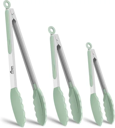 Miniatura 13 de HOTEC Pinzas de Cocina Premium de Acero Inoxidable con Bloqueo con Puntas de Silicona, Juego de 2-9" y 12" Gris Claro Paquete de 2: gris claro